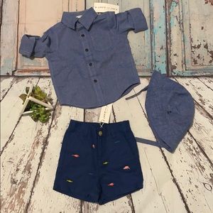 Janie and Jack shirt, shorts and hat, 6-12 months